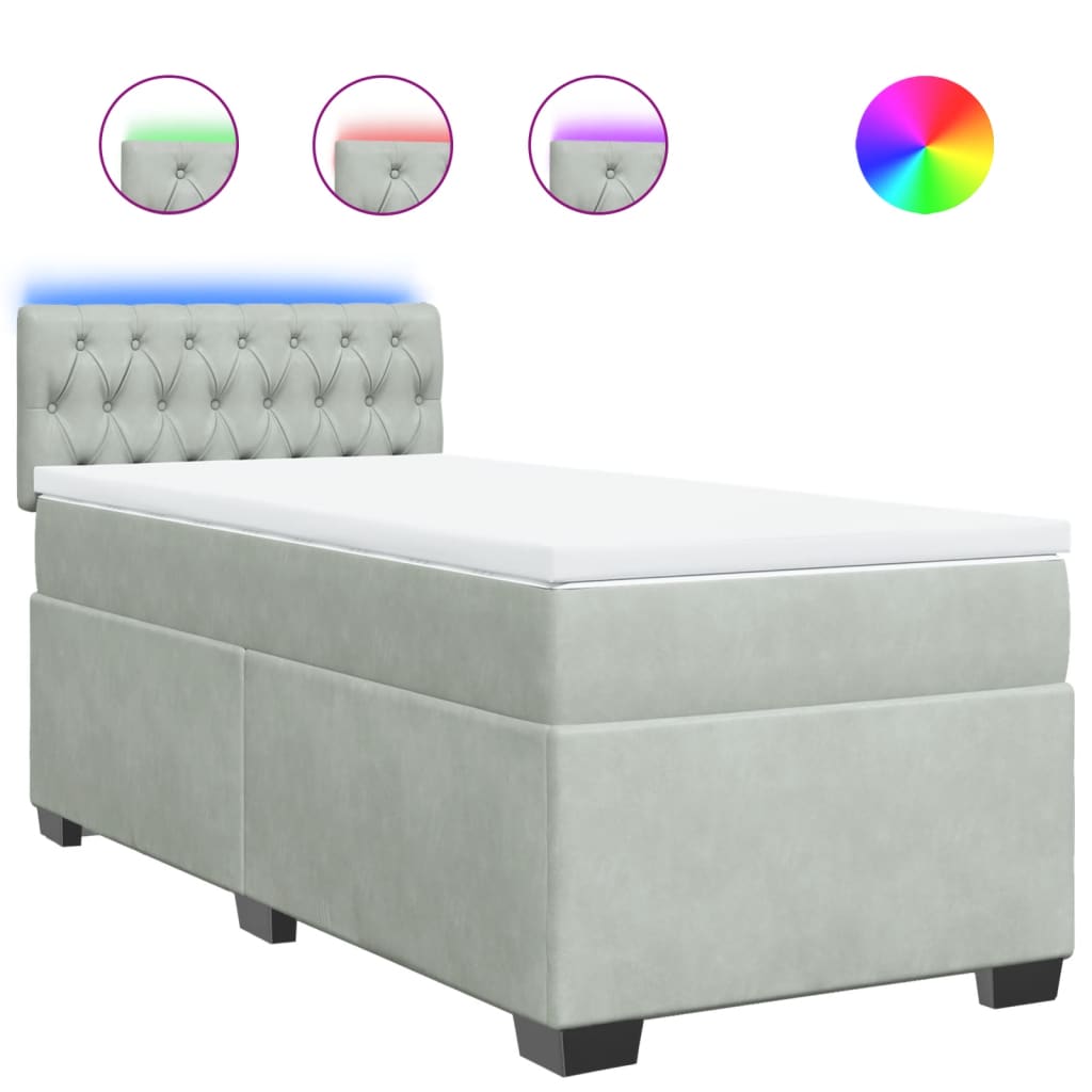 vidaXL Κρεβάτι Boxspring με Στρώμα Ανοιχτό Γκρι 90x200 εκ. Βελούδινο
