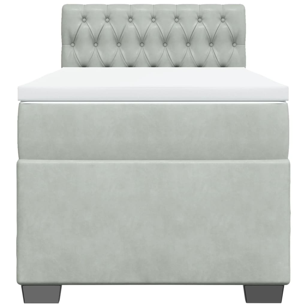 vidaXL Κρεβάτι Boxspring με Στρώμα Ανοιχτό Γκρι 90x200 εκ. Βελούδινο