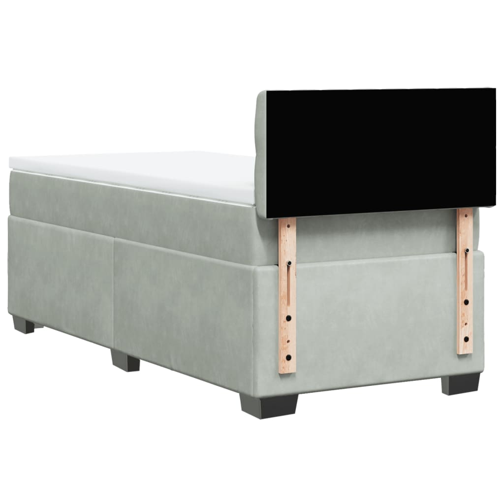 vidaXL Κρεβάτι Boxspring με Στρώμα Ανοιχτό Γκρι 90x200 εκ. Βελούδινο