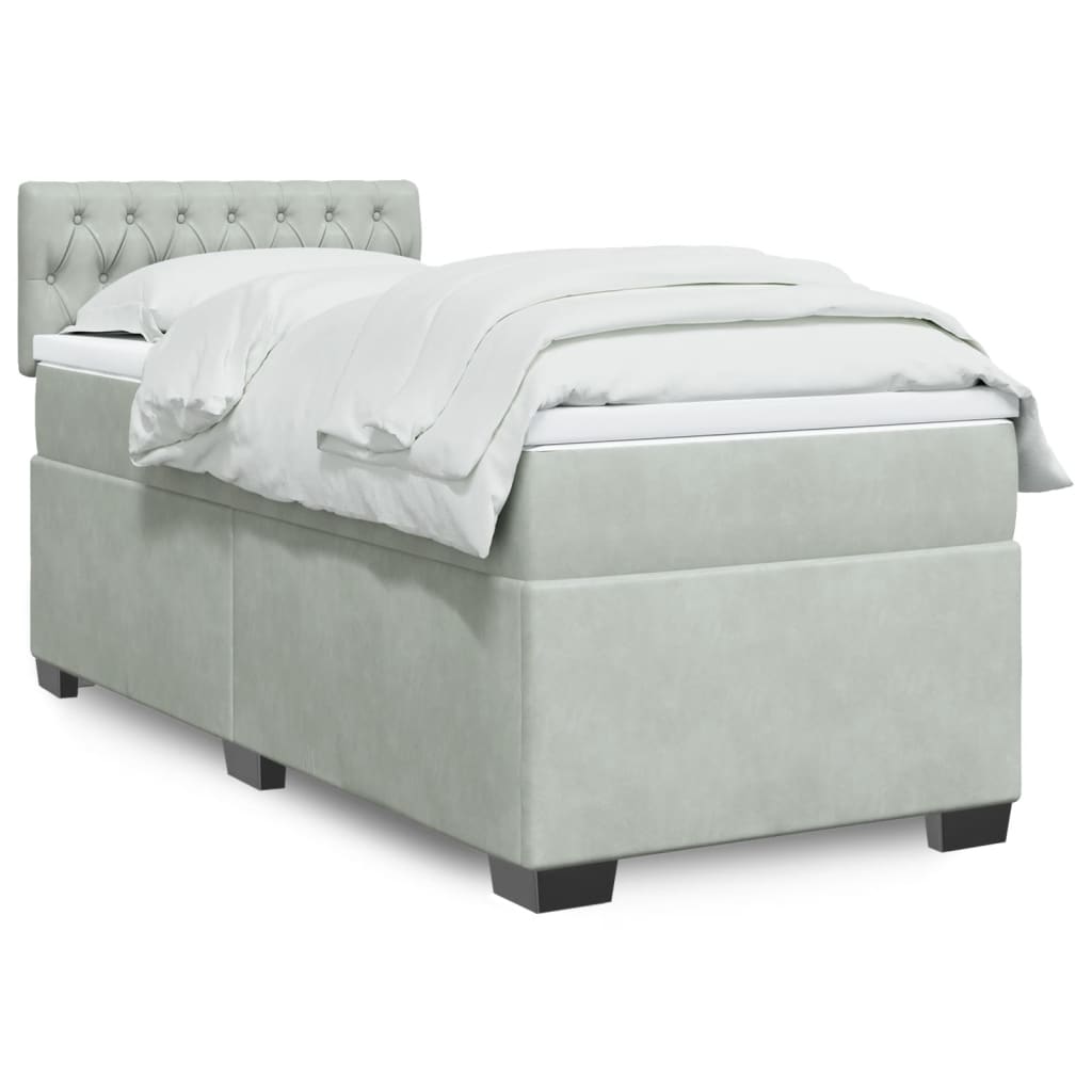 vidaXL Κρεβάτι Boxspring με Στρώμα Ανοιχτό Γκρι 90x200 εκ. Βελούδινο