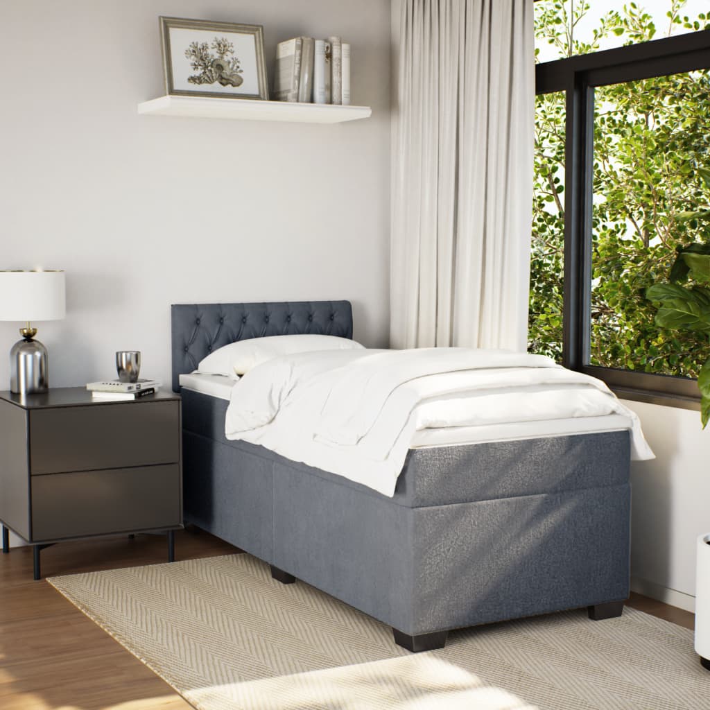 vidaXL Κρεβάτι Boxspring με Στρώμα Σκούρο Γκρι 90x200 εκ. Βελούδινο