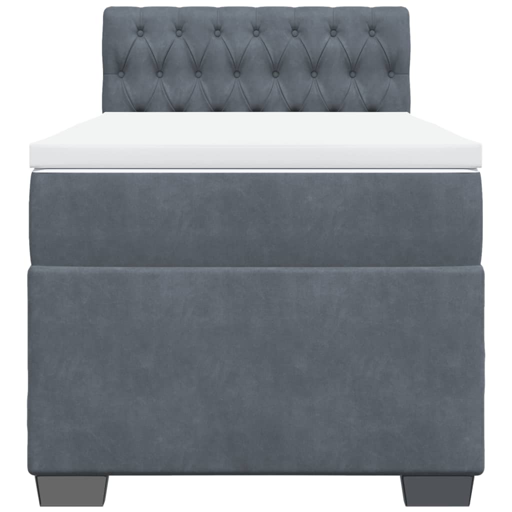 vidaXL Κρεβάτι Boxspring με Στρώμα Σκούρο Γκρι 90x200 εκ. Βελούδινο