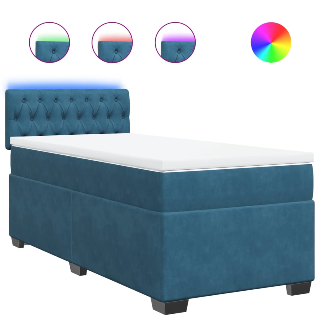vidaXL Κρεβάτι Boxspring με Στρώμα Μπλε 90x200 εκ. Βελούδινο