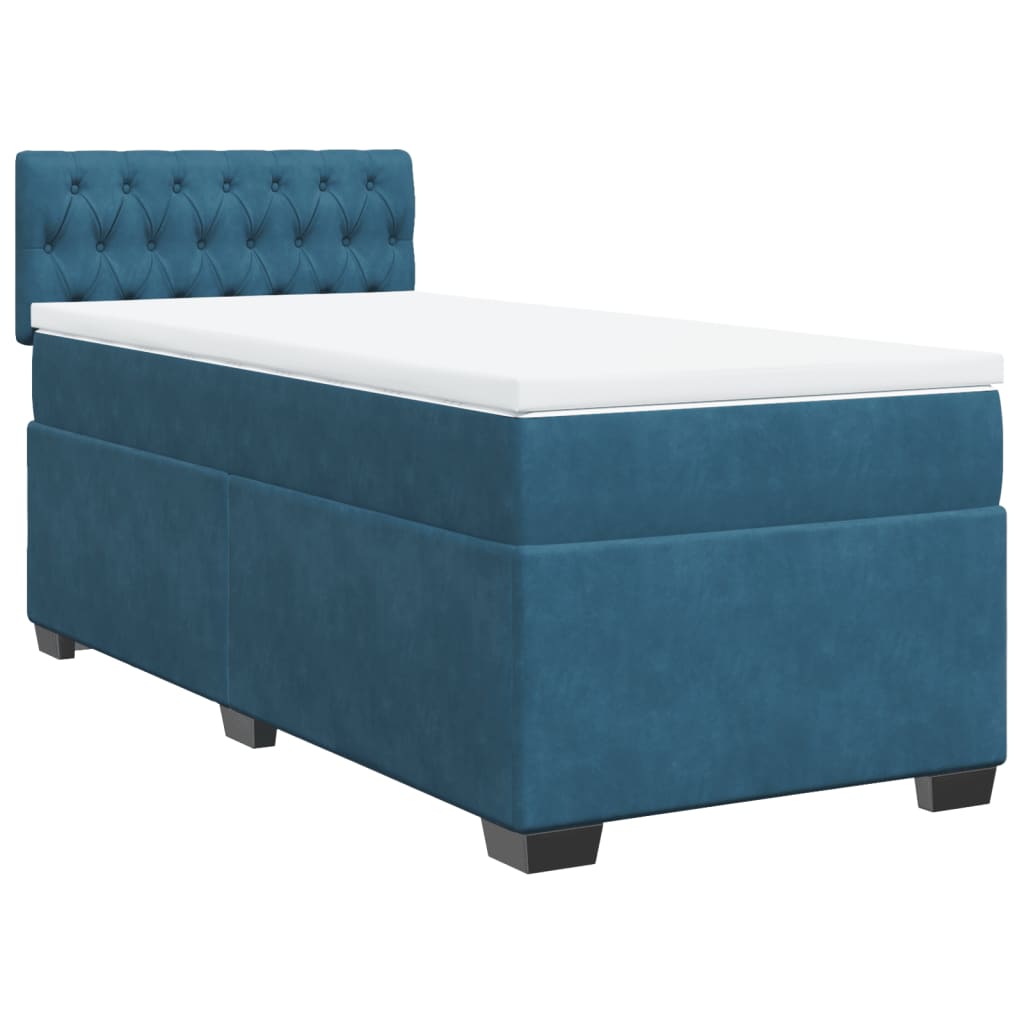 vidaXL Κρεβάτι Boxspring με Στρώμα Μπλε 90x200 εκ. Βελούδινο