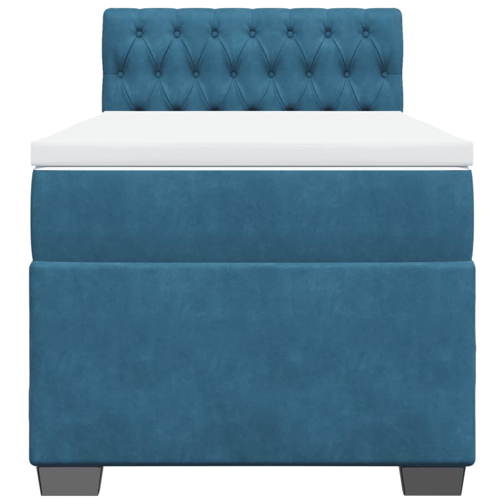 vidaXL Κρεβάτι Boxspring με Στρώμα Μπλε 90x200 εκ. Βελούδινο
