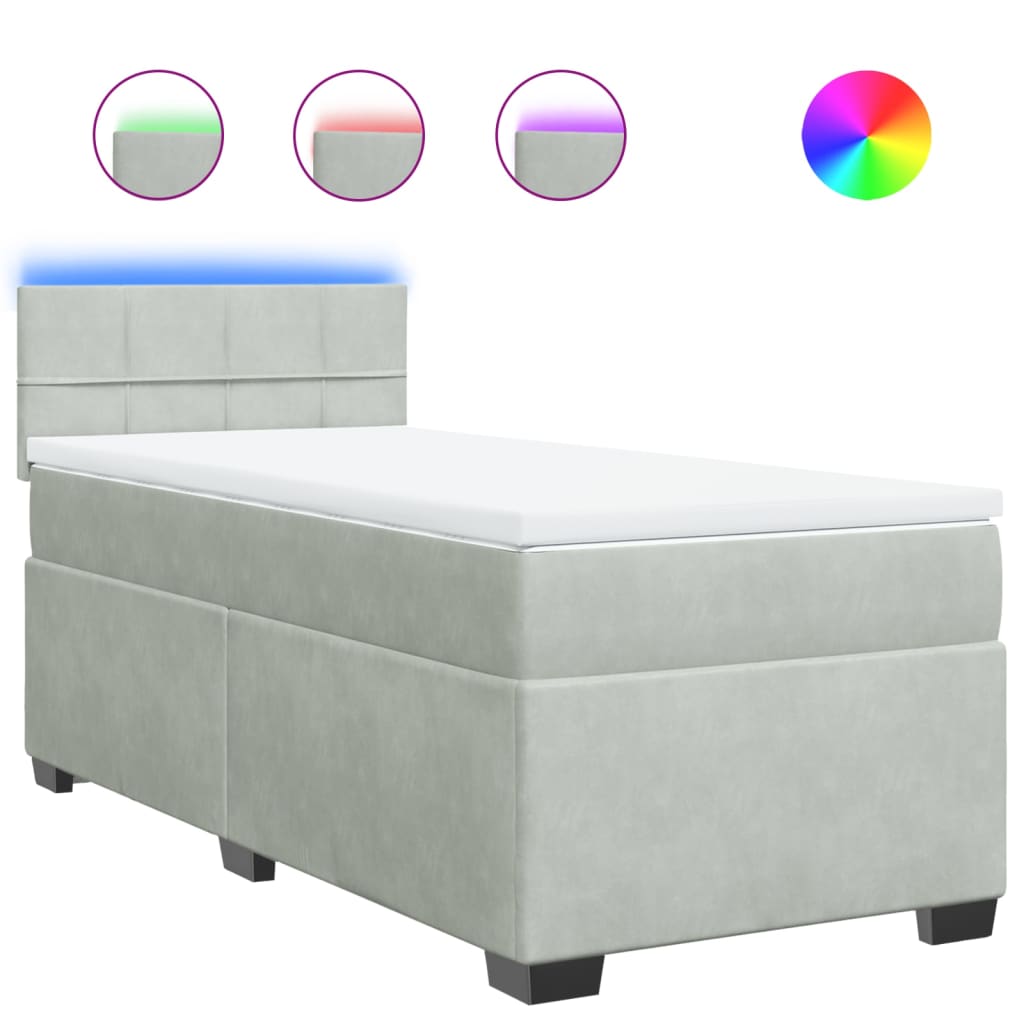 vidaXL Κρεβάτι Boxspring με Στρώμα Ανοιχτό Γκρι 90x200 εκ. Βελούδινο