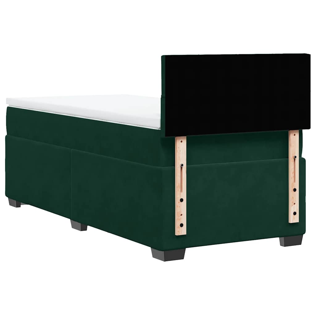 vidaXL Κρεβάτι Boxspring με Στρώμα Σκούρο Πράσινο 90x200 εκ. Βελούδινο