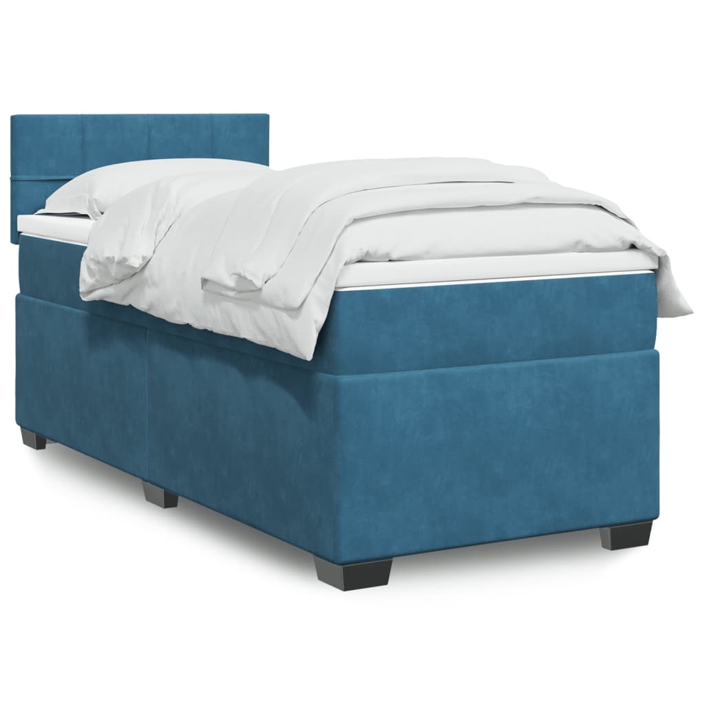 vidaXL Κρεβάτι Boxspring με Στρώμα Μπλε 90x200 εκ. Βελούδινο