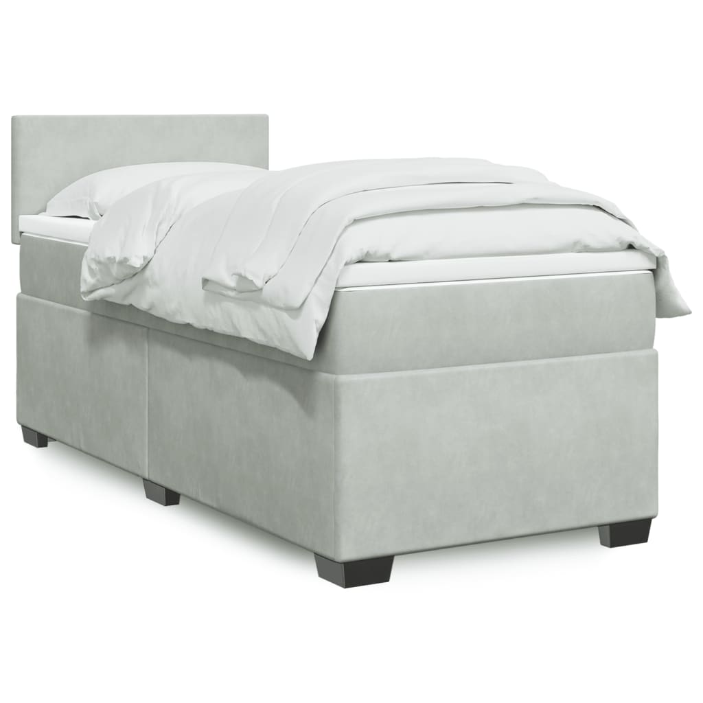 vidaXL Κρεβάτι Boxspring με Στρώμα Ανοιχτό Γκρι 100x200 εκ. Βελούδινο