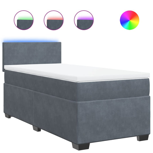 vidaXL Κρεβάτι Boxspring με Στρώμα Σκούρο Γκρι 100x200 εκ. Βελούδινο