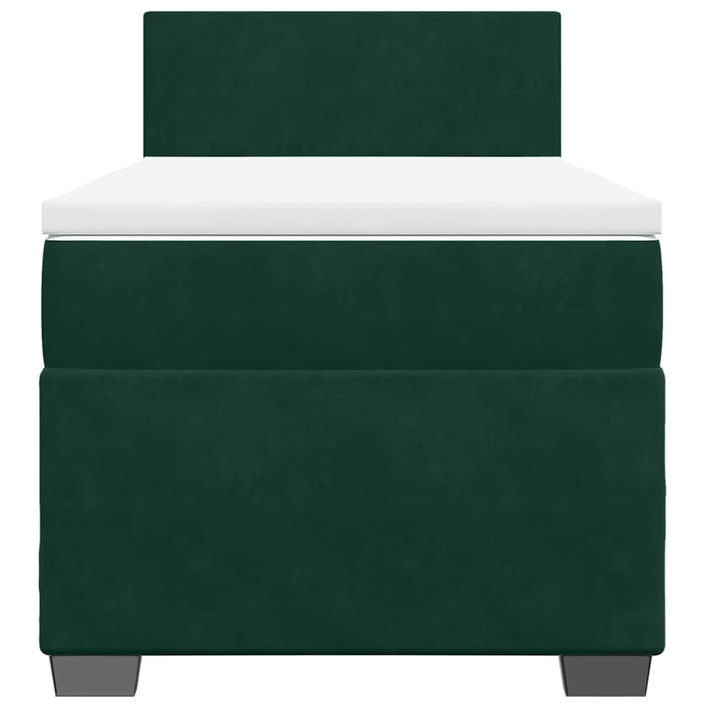 vidaXL Κρεβάτι Boxspring με Στρώμα Σκούρο Πράσινο 100x200εκ. Βελούδινο