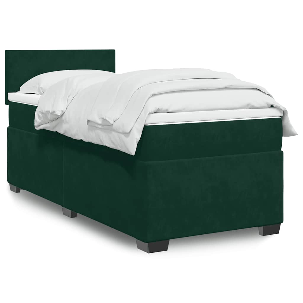 vidaXL Κρεβάτι Boxspring με Στρώμα Σκούρο Πράσινο 100x200εκ. Βελούδινο