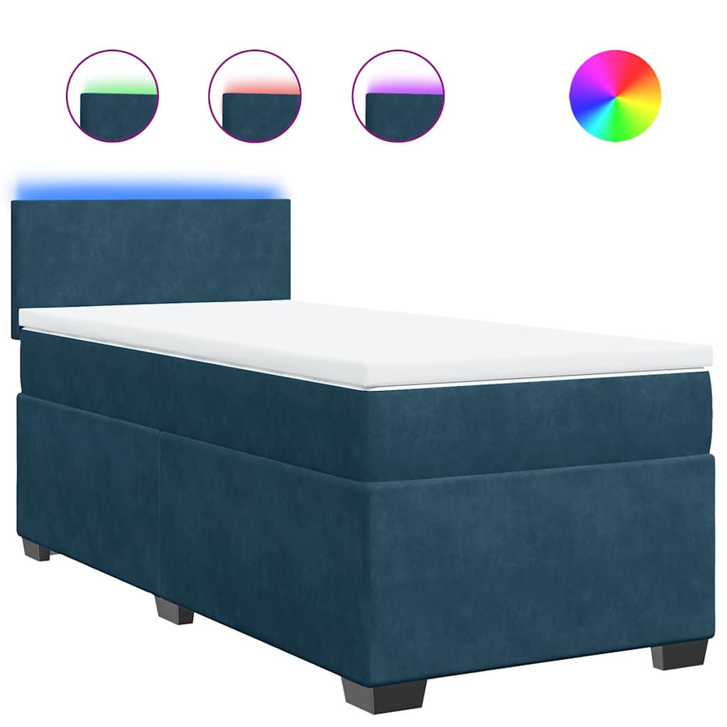 vidaXL Κρεβάτι Boxspring με Στρώμα Μπλε 100x200 εκ. Βελούδινο