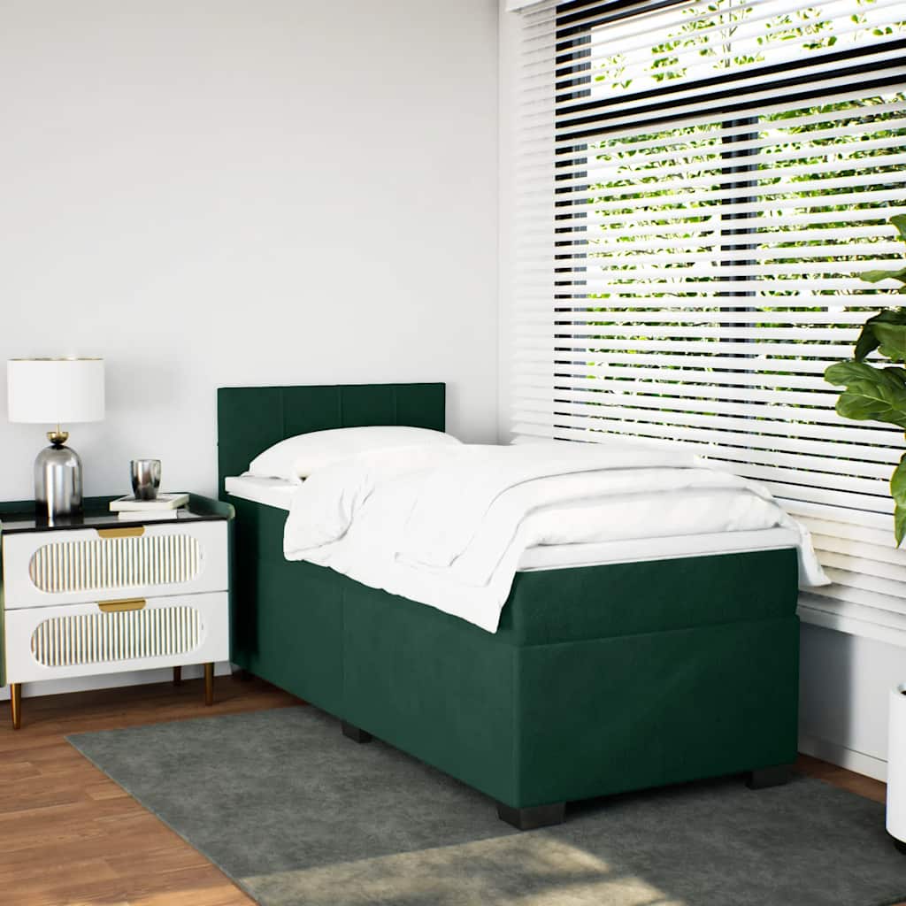 vidaXL Κρεβάτι Boxspring με Στρώμα Σκούρο Πράσινο 100x200εκ. Βελούδινο