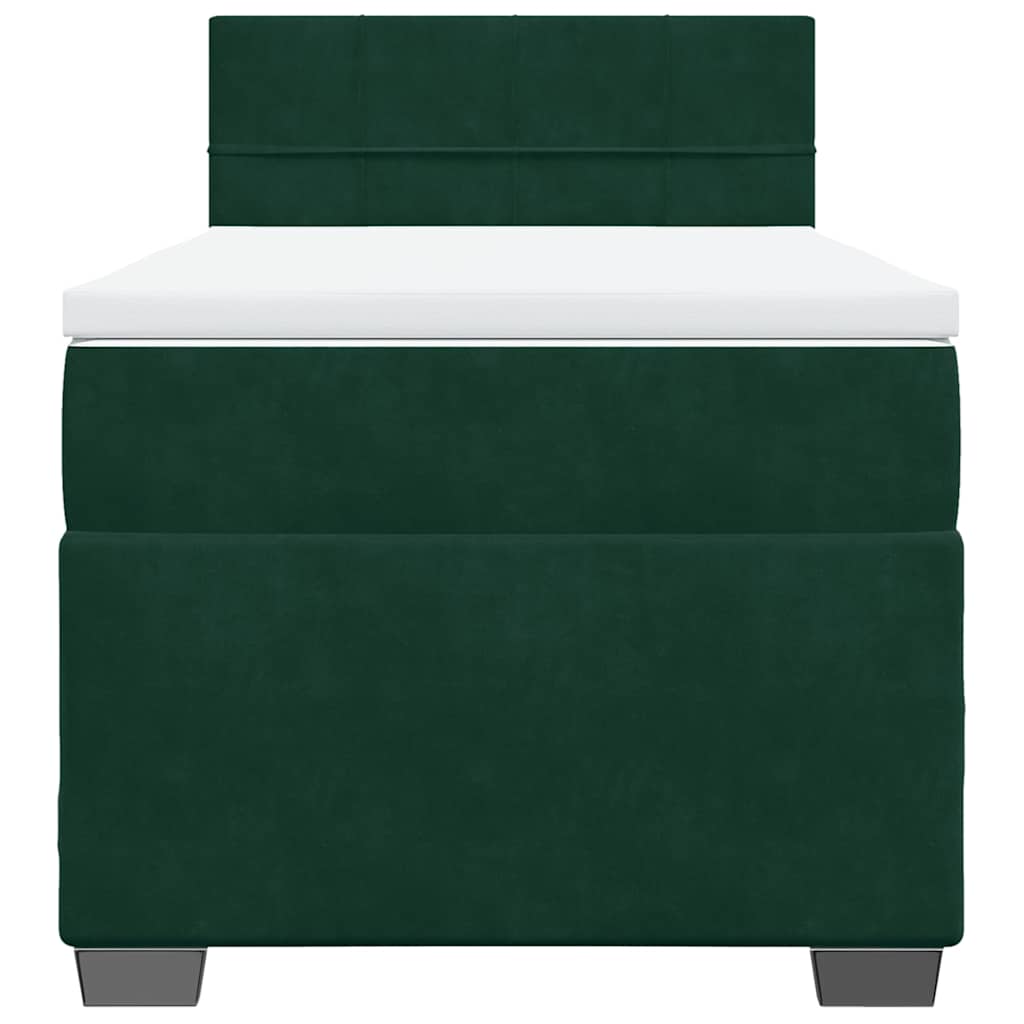 vidaXL Κρεβάτι Boxspring με Στρώμα Σκούρο Πράσινο 100x200εκ. Βελούδινο
