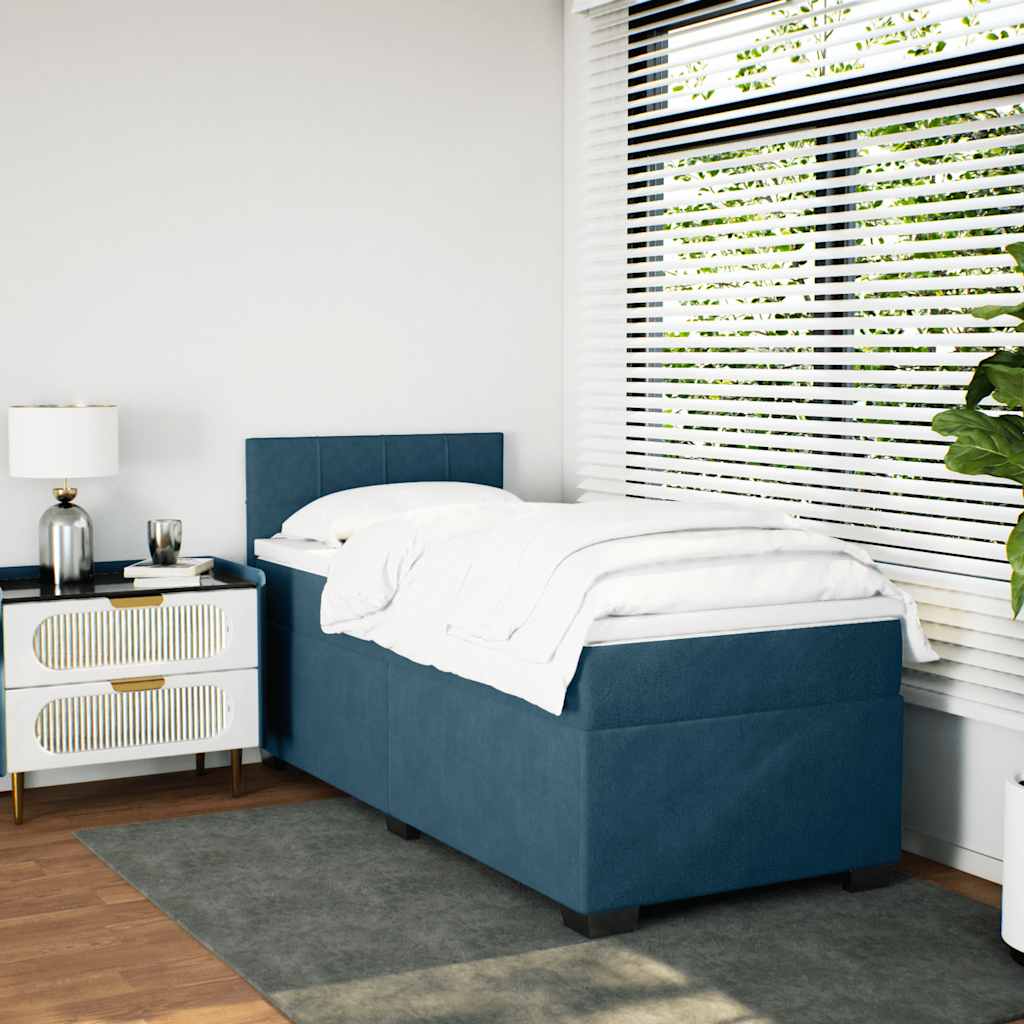 vidaXL Κρεβάτι Boxspring με Στρώμα Μπλε 100x200 εκ. Βελούδινο