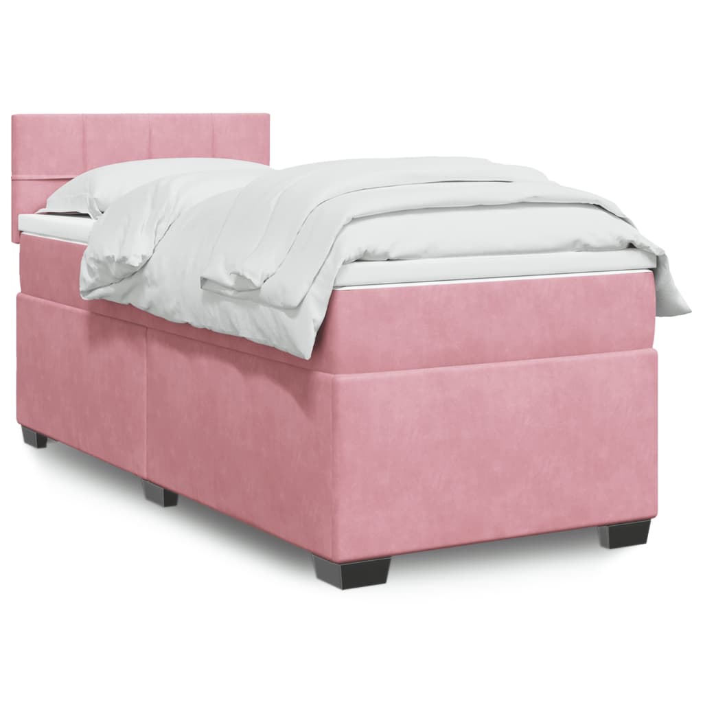 vidaXL Κρεβάτι Boxspring με Στρώμα Ροζ 100x200 εκ. Βελούδινο