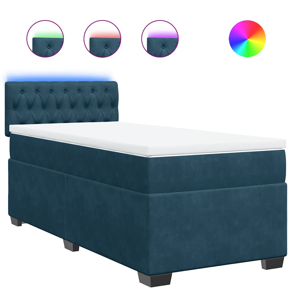 vidaXL Κρεβάτι Boxspring με Στρώμα Μπλε 100x200 εκ. Βελούδινο