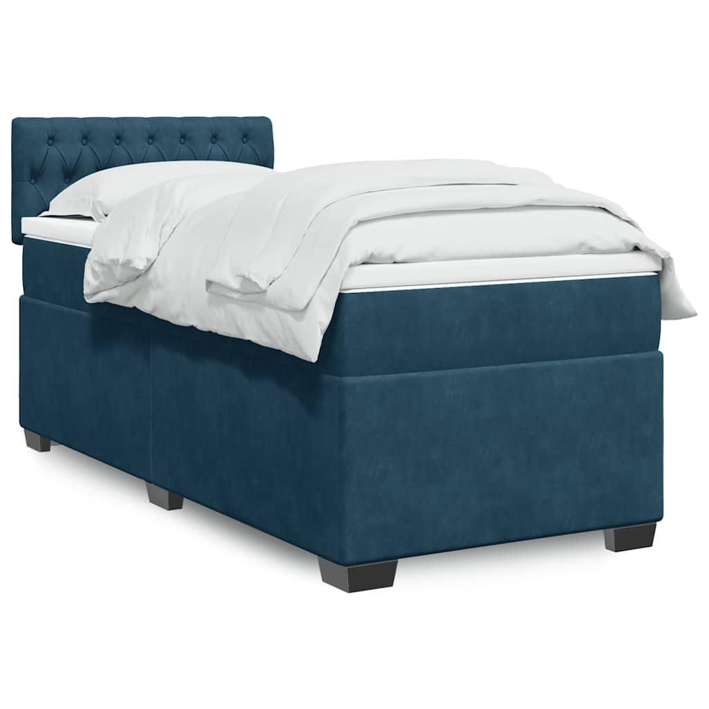 vidaXL Κρεβάτι Boxspring με Στρώμα Μπλε 100x200 εκ. Βελούδινο