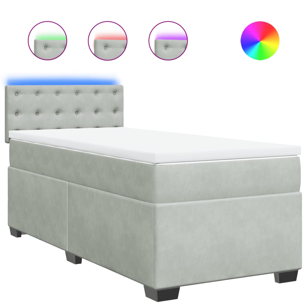 vidaXL Κρεβάτι Boxspring με Στρώμα Ανοιχτό Γκρι 100x200 εκ. Βελούδινο