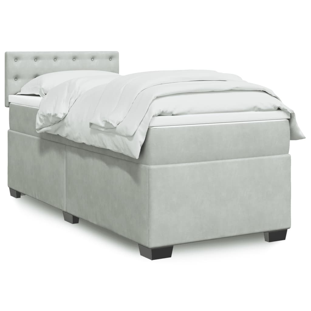 vidaXL Κρεβάτι Boxspring με Στρώμα Ανοιχτό Γκρι 100x200 εκ. Βελούδινο