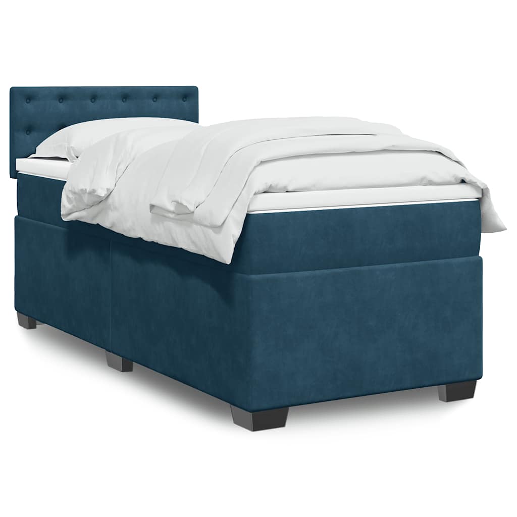vidaXL Κρεβάτι Boxspring με Στρώμα Μπλε 100x200 εκ. Βελούδινο