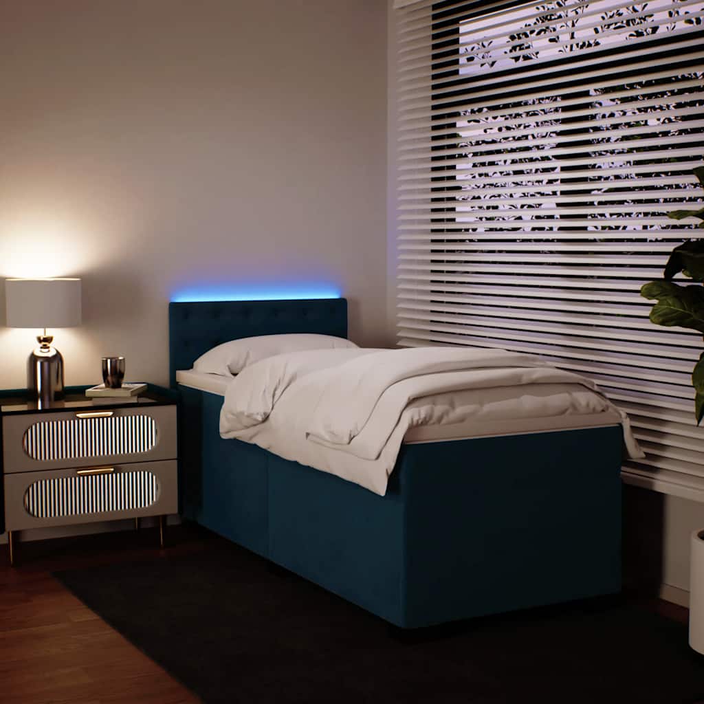 vidaXL Κρεβάτι Boxspring με Στρώμα Μπλε 100x200 εκ. Βελούδινο