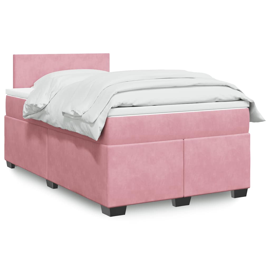 vidaXL Κρεβάτι Boxspring με Στρώμα Ροζ 120x190 εκ. Βελούδινο