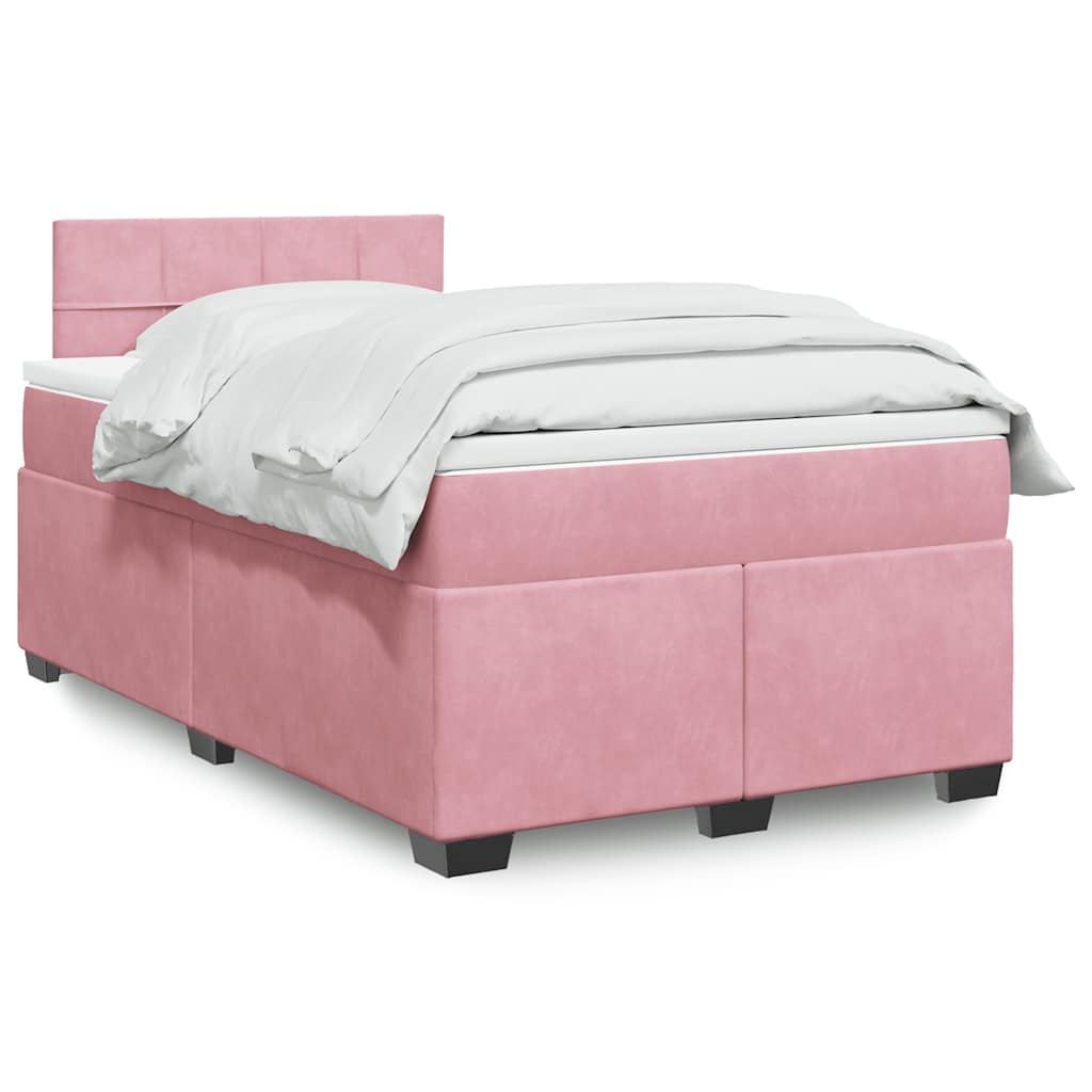 vidaXL Κρεβάτι Boxspring με Στρώμα Ροζ 120x190 εκ. Βελούδινο