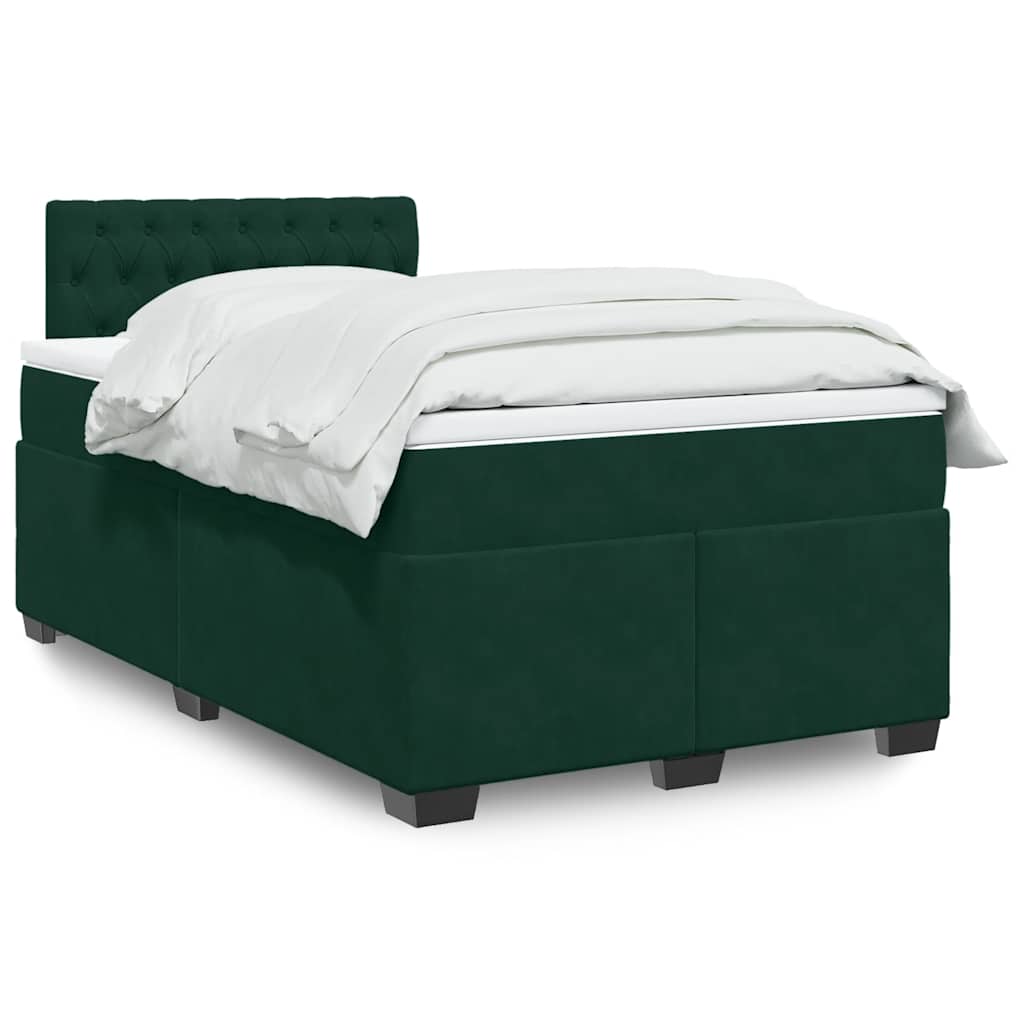 vidaXL Κρεβάτι Boxspring με Στρώμα Σκούρο Πράσινο 120x190εκ. Βελούδινο