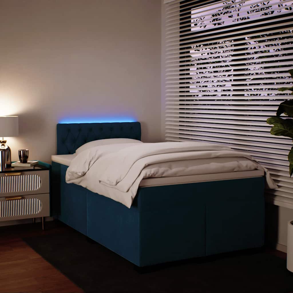 vidaXL Κρεβάτι Boxspring με Στρώμα Μπλε 120x190 εκ. Βελούδινο