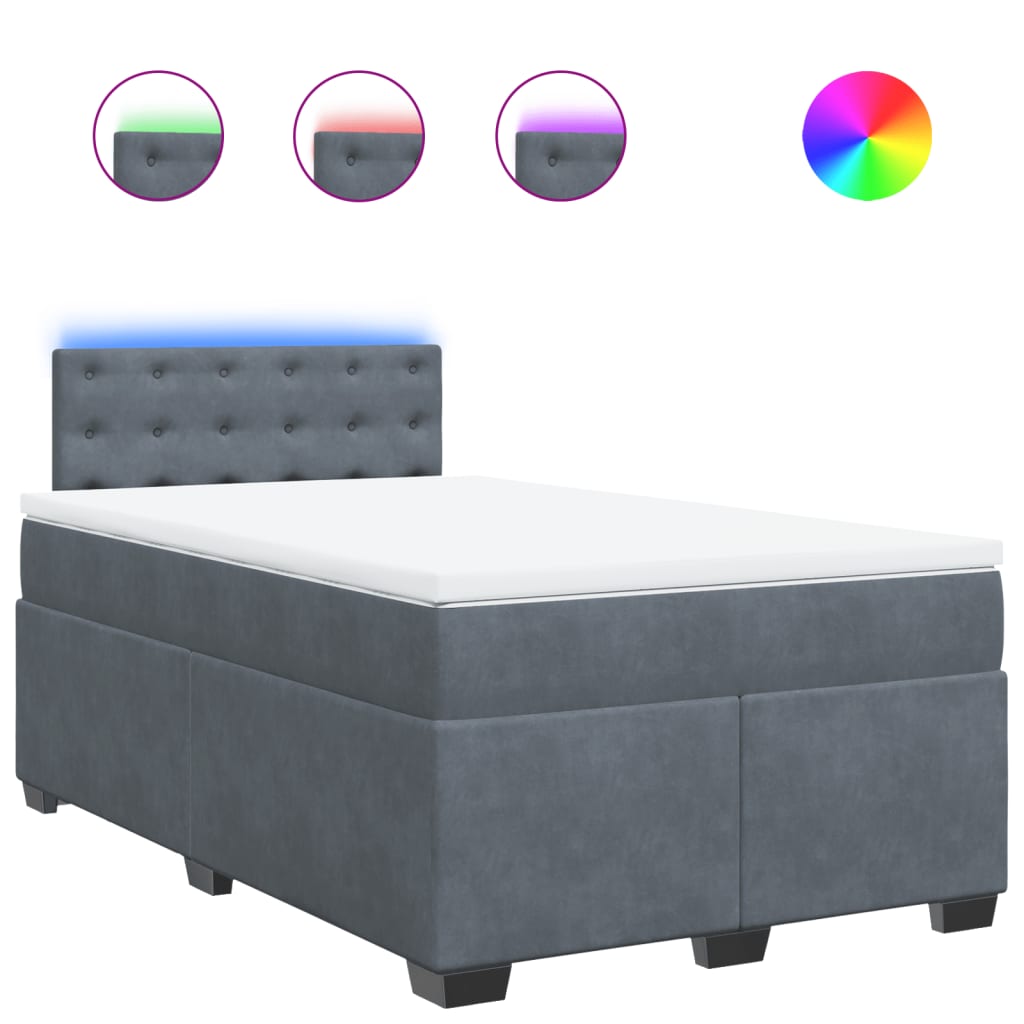 vidaXL Κρεβάτι Boxspring με Στρώμα Σκούρο Γκρι 120x190 εκ. Βελούδινο