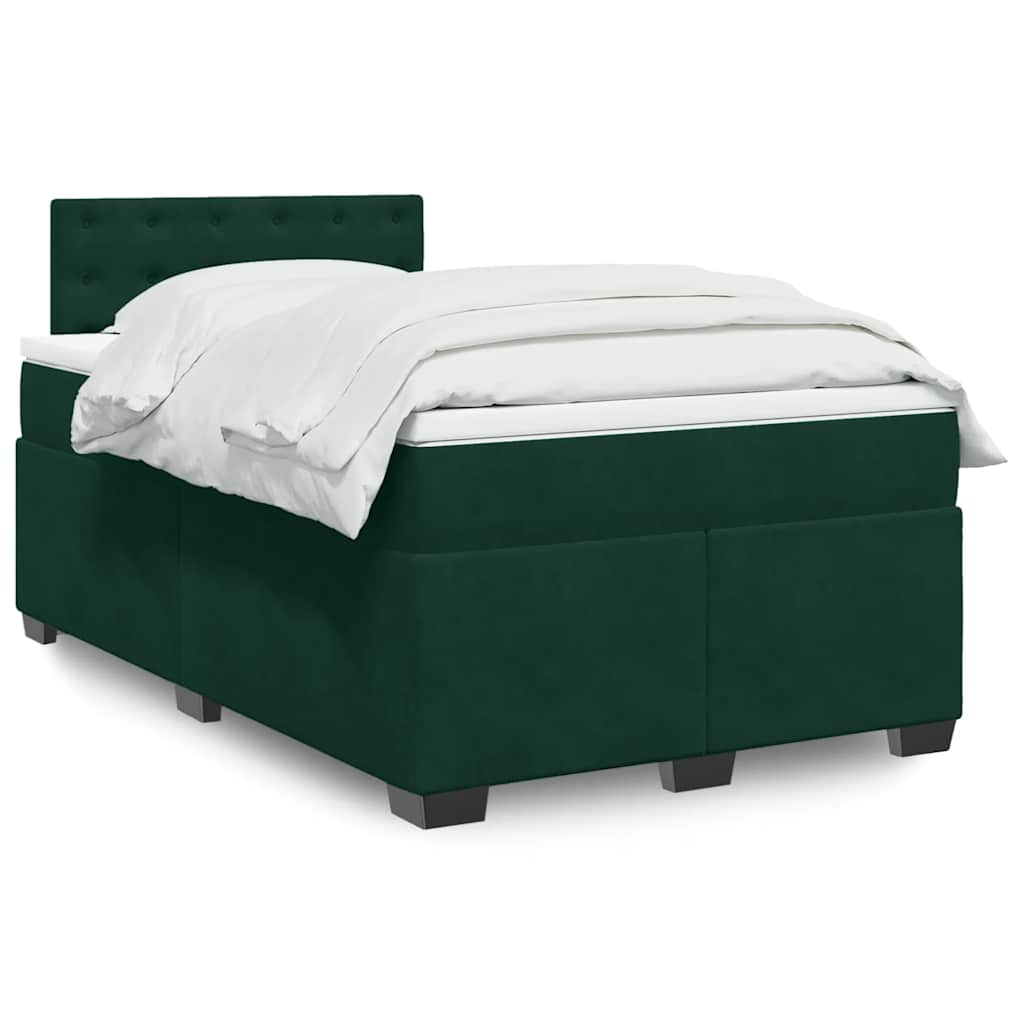 vidaXL Κρεβάτι Boxspring με Στρώμα Σκούρο Πράσινο 120x190εκ. Βελούδινο