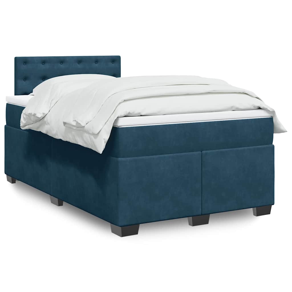 vidaXL Κρεβάτι Boxspring με Στρώμα Μπλε 120x190 εκ. Βελούδινο