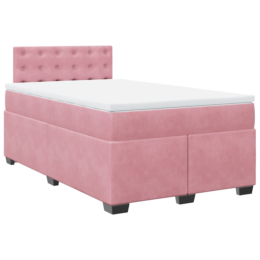 vidaXL Κρεβάτι Boxspring με Στρώμα Ροζ 120x190 εκ. Βελούδινο