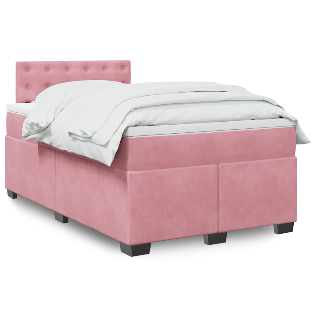 vidaXL Κρεβάτι Boxspring με Στρώμα Ροζ 120x190 εκ. Βελούδινο