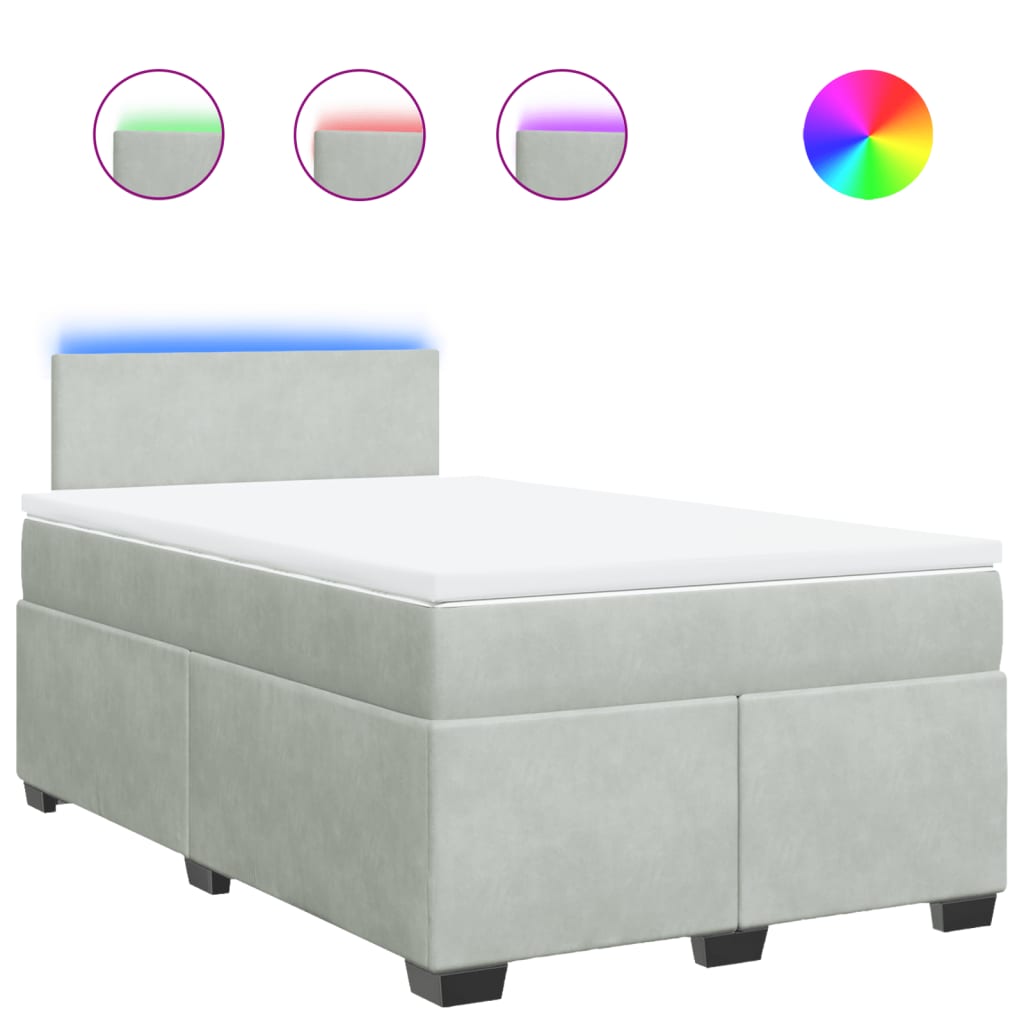 vidaXL Κρεβάτι Boxspring με Στρώμα Ανοιχτό Γκρι 120x200 εκ. Βελούδινο