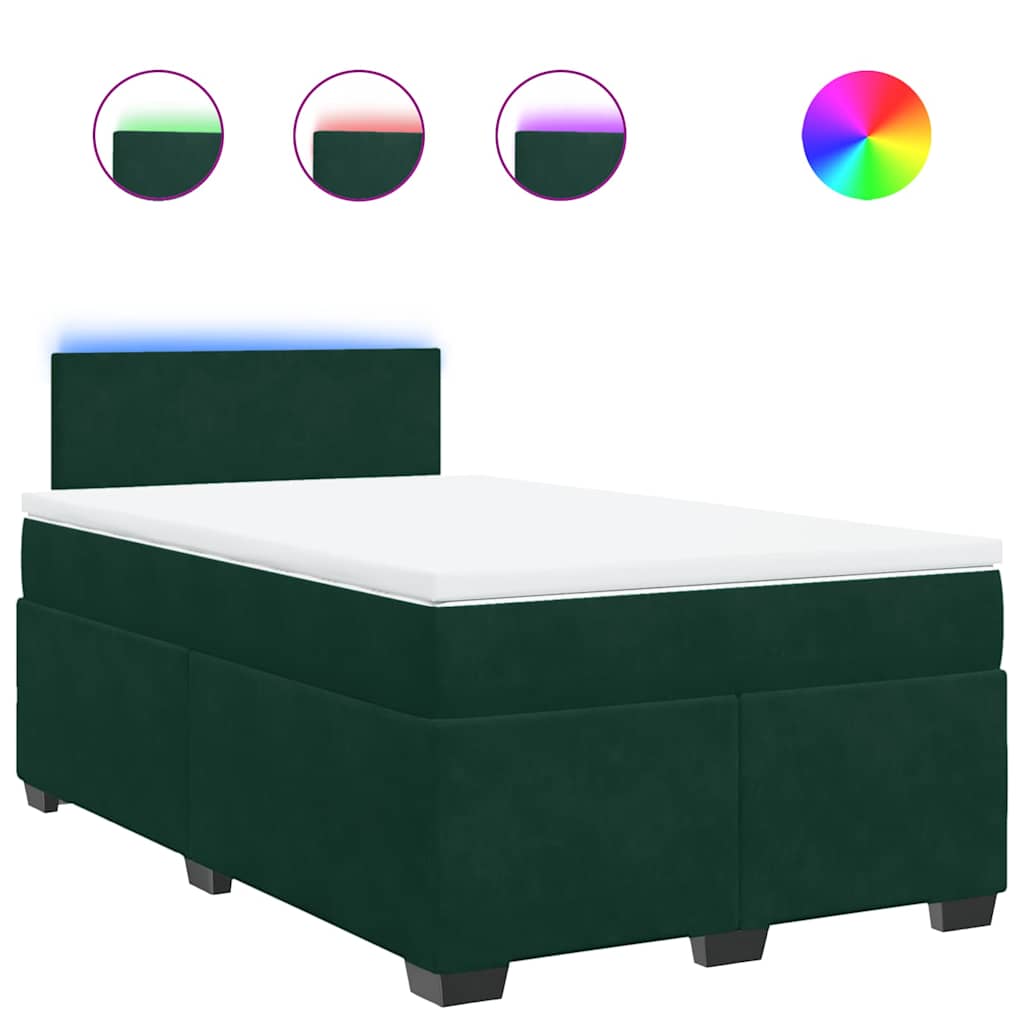 vidaXL Κρεβάτι Boxspring με Στρώμα Σκούρο Πράσινο 120x200εκ. Βελούδινο