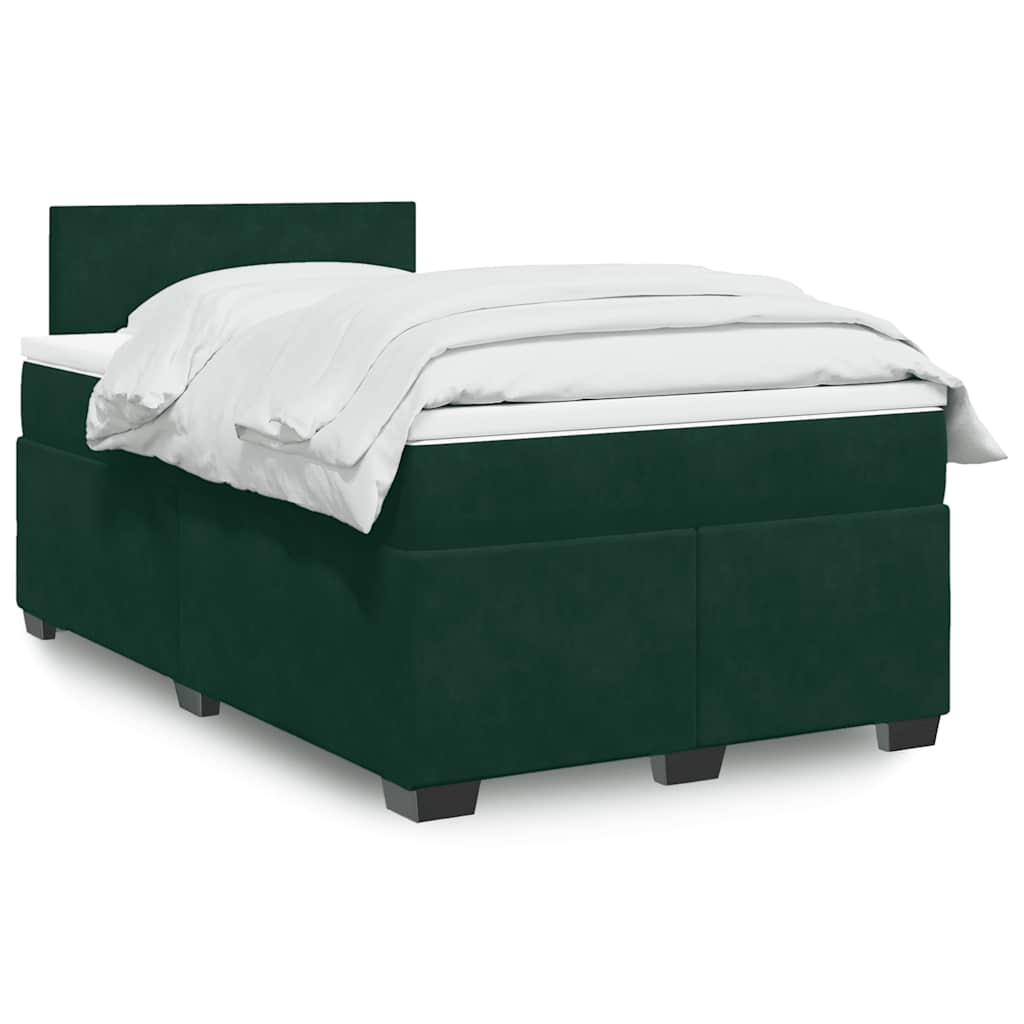 vidaXL Κρεβάτι Boxspring με Στρώμα Σκούρο Πράσινο 120x200εκ. Βελούδινο