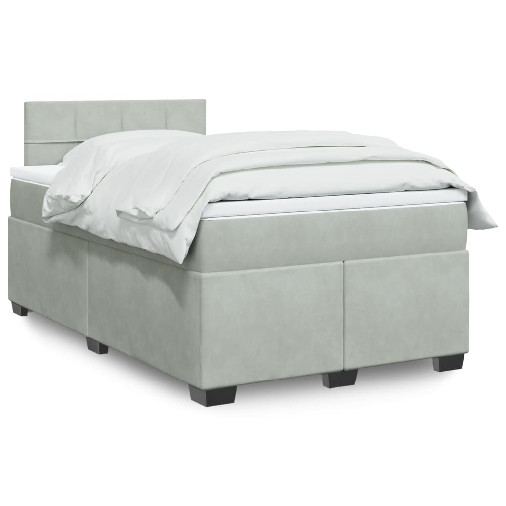 vidaXL Κρεβάτι Boxspring με Στρώμα Ανοιχτό Γκρι 120x200 εκ. Βελούδινο