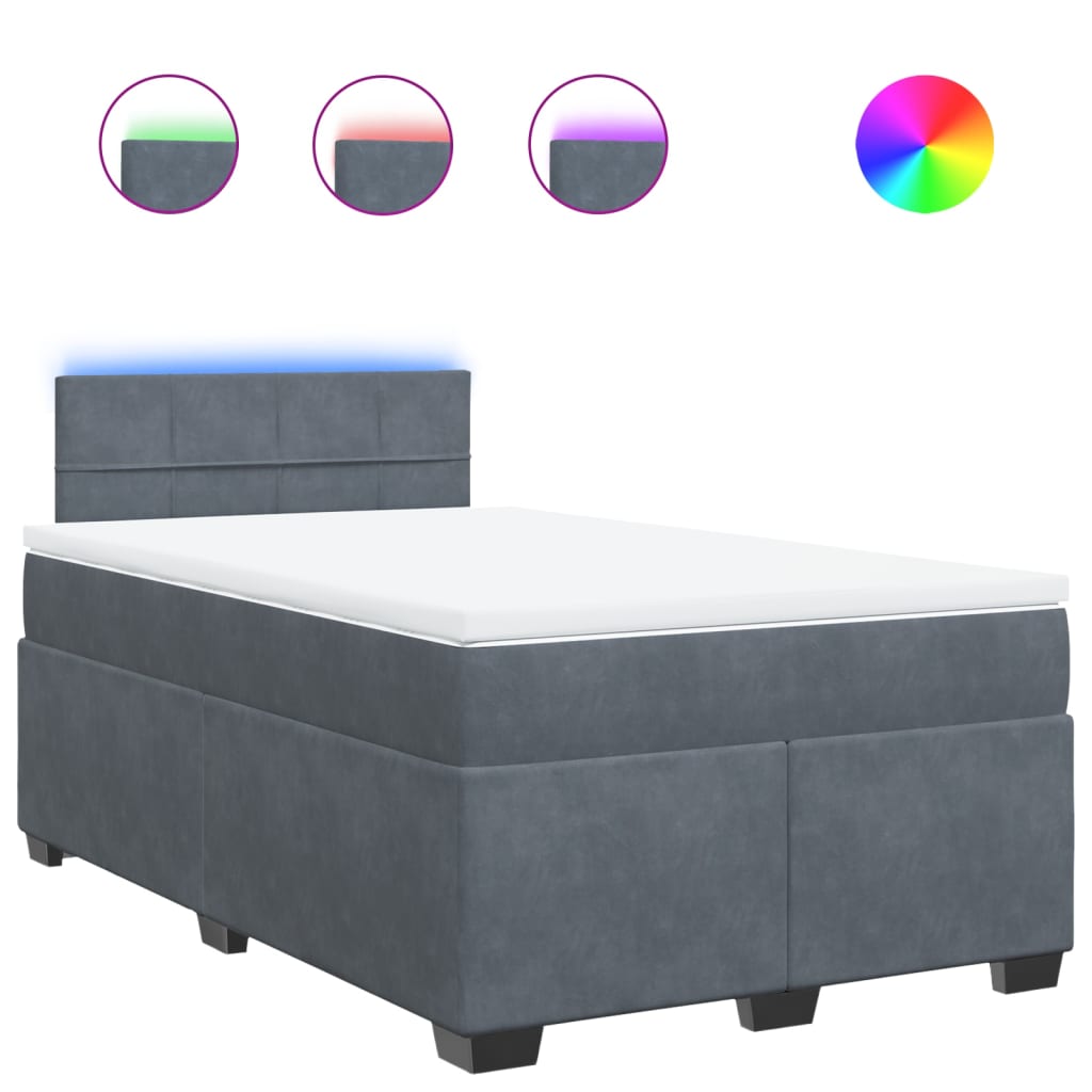 vidaXL Κρεβάτι Boxspring με Στρώμα Σκούρο Γκρι 120x200 εκ. Βελούδινο