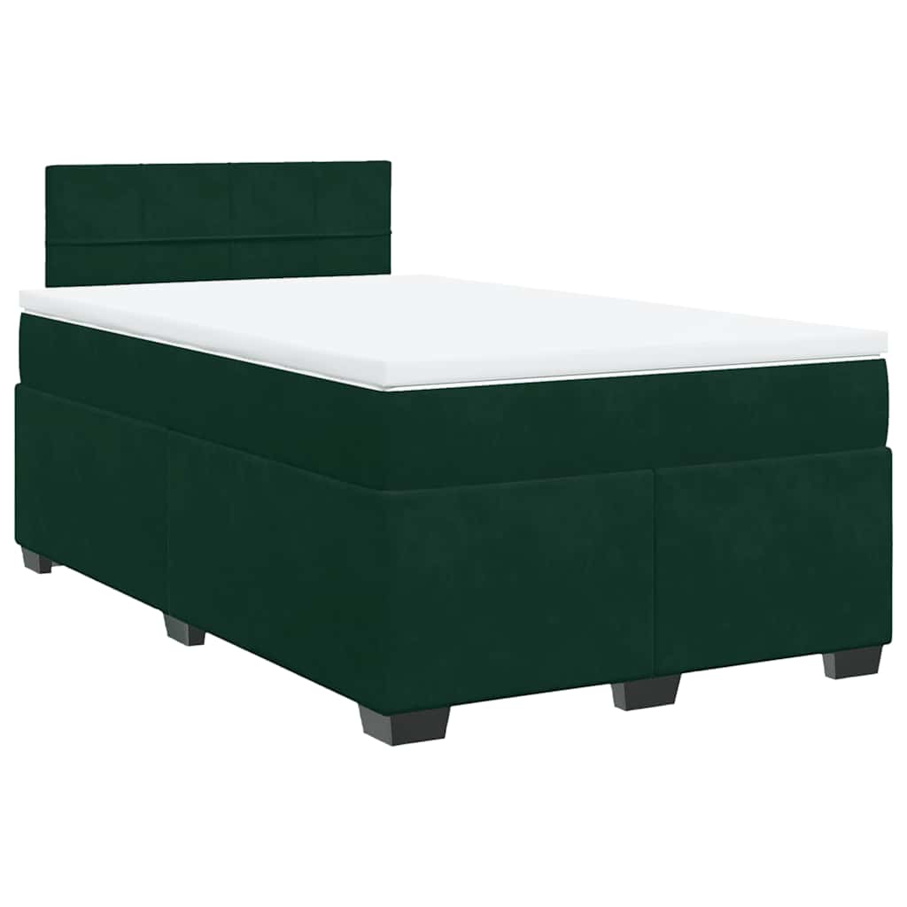 vidaXL Κρεβάτι Boxspring με Στρώμα Σκούρο Πράσινο 120x200εκ. Βελούδινο