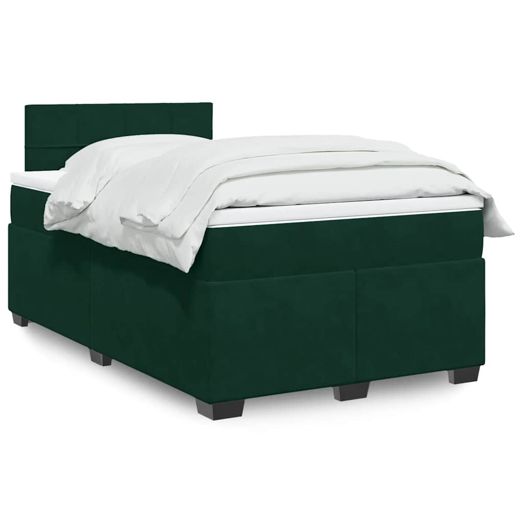vidaXL Κρεβάτι Boxspring με Στρώμα Σκούρο Πράσινο 120x200εκ. Βελούδινο