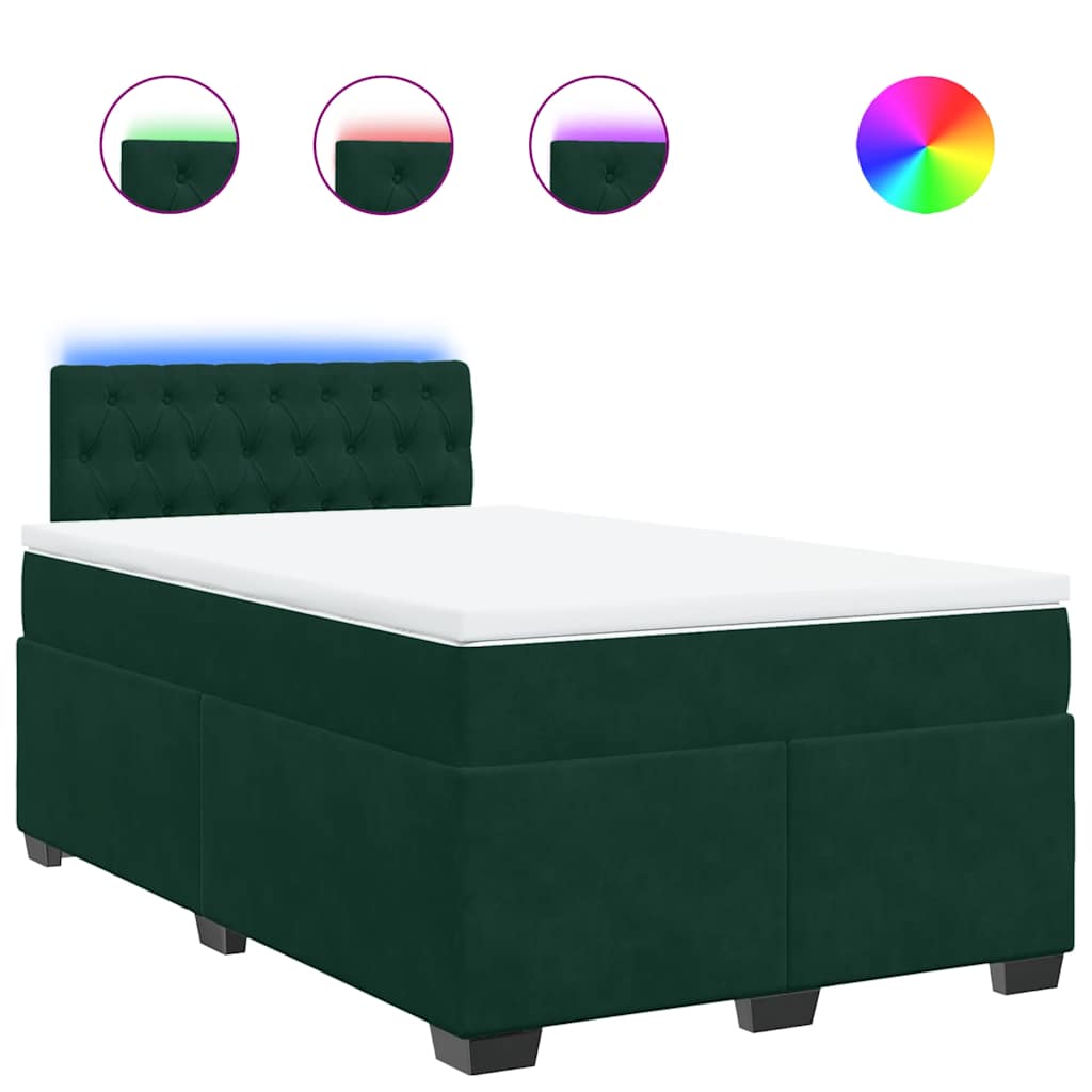vidaXL Κρεβάτι Boxspring με Στρώμα Σκούρο Πράσινο 120x200εκ. Βελούδινο