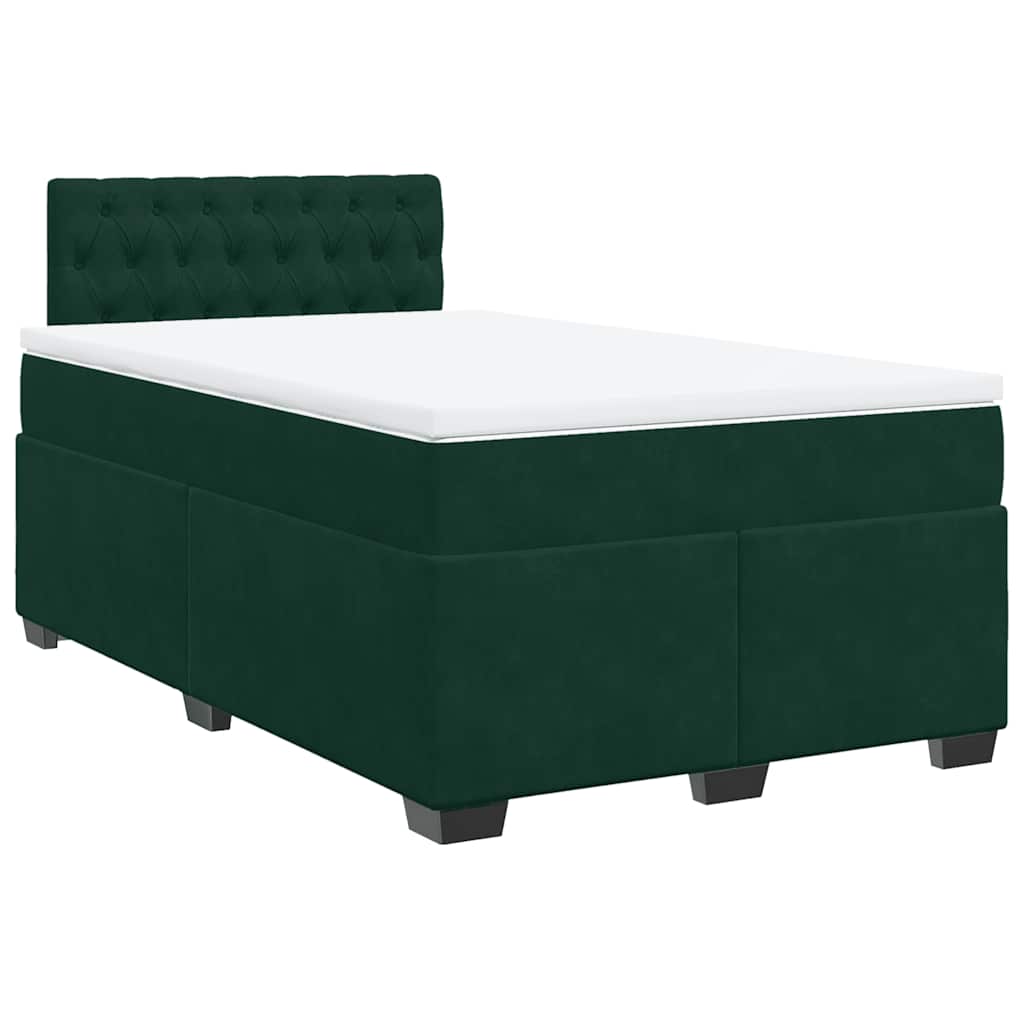 vidaXL Κρεβάτι Boxspring με Στρώμα Σκούρο Πράσινο 120x200εκ. Βελούδινο