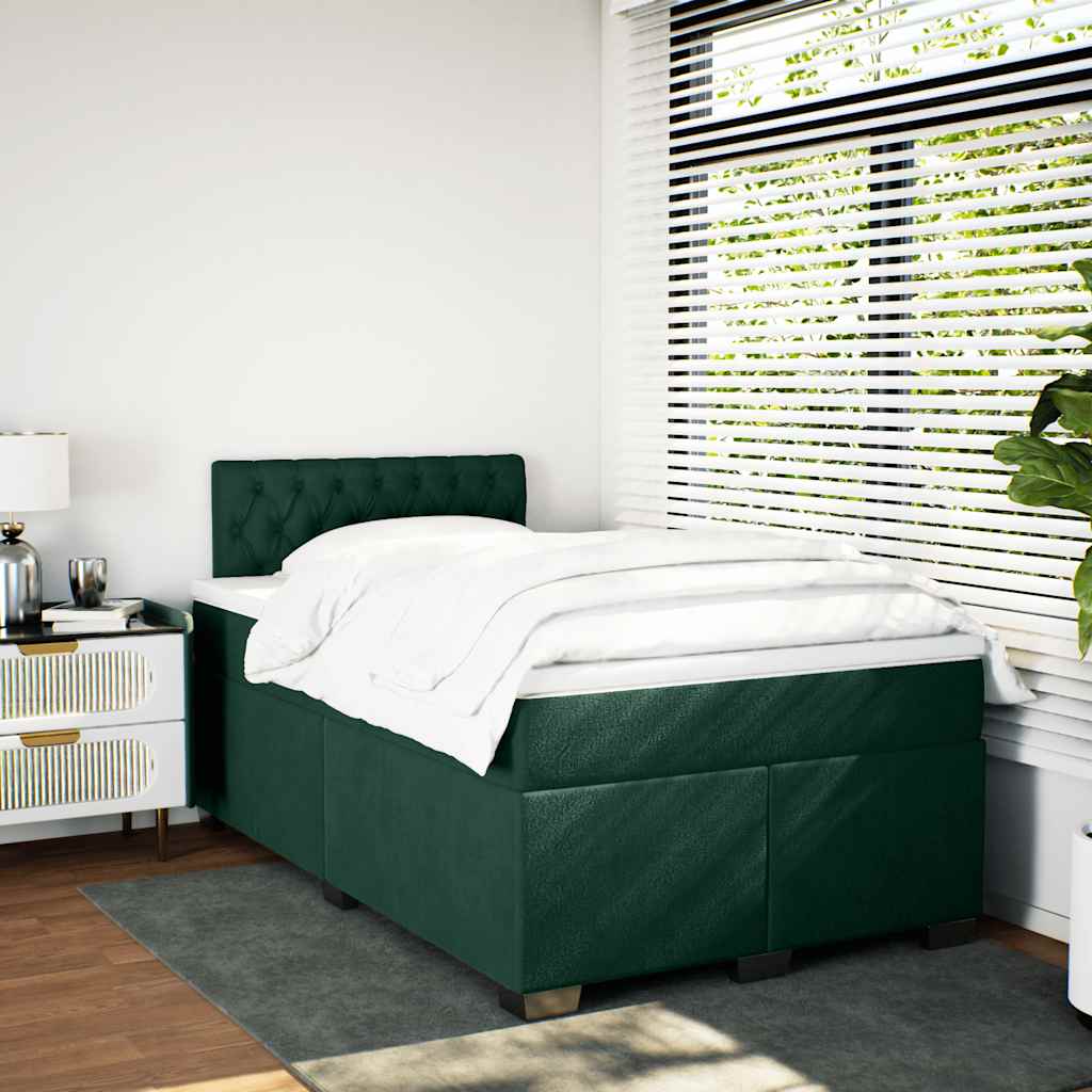 vidaXL Κρεβάτι Boxspring με Στρώμα Σκούρο Πράσινο 120x200εκ. Βελούδινο