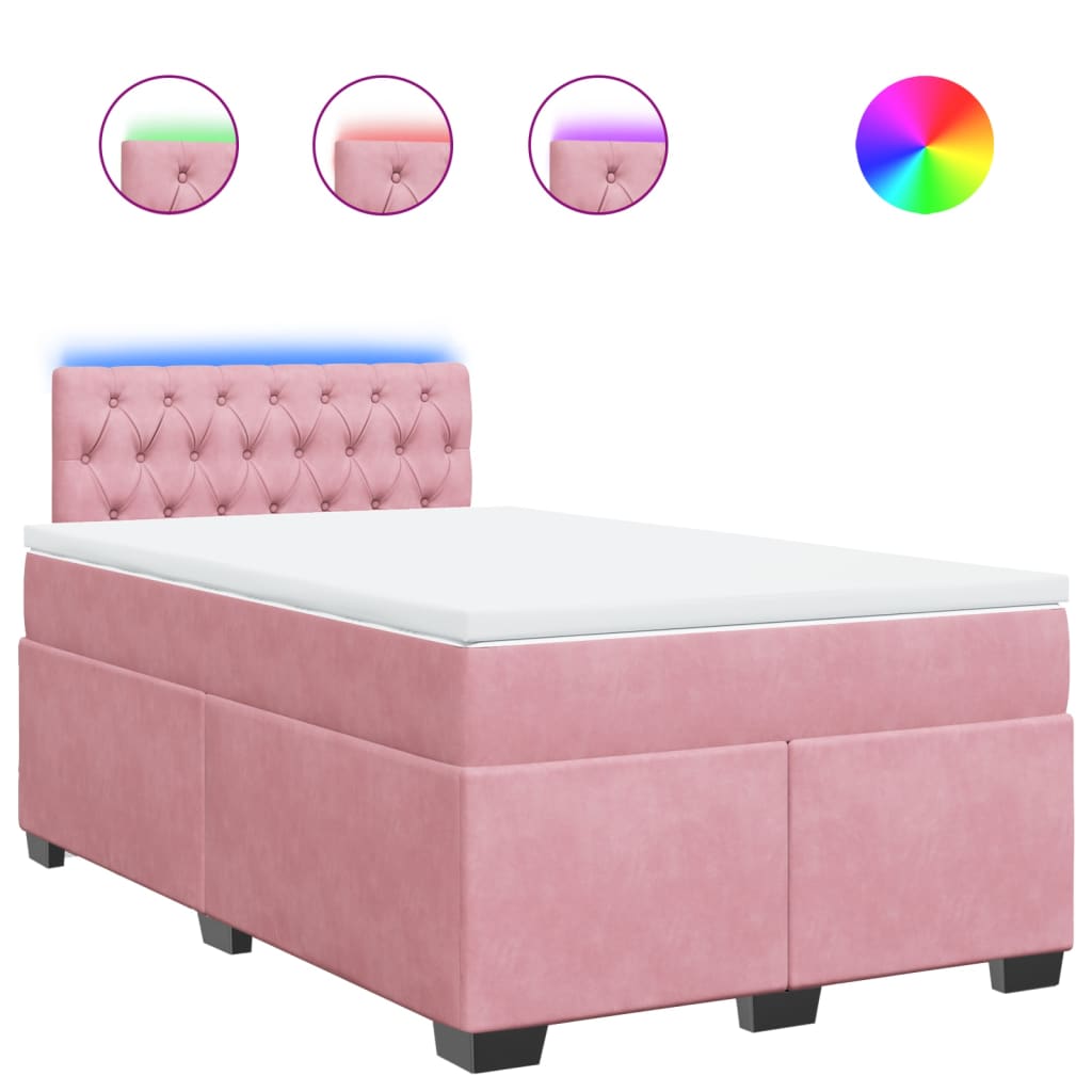vidaXL Κρεβάτι Boxspring με Στρώμα Ροζ 120x200 εκ. Βελούδινο