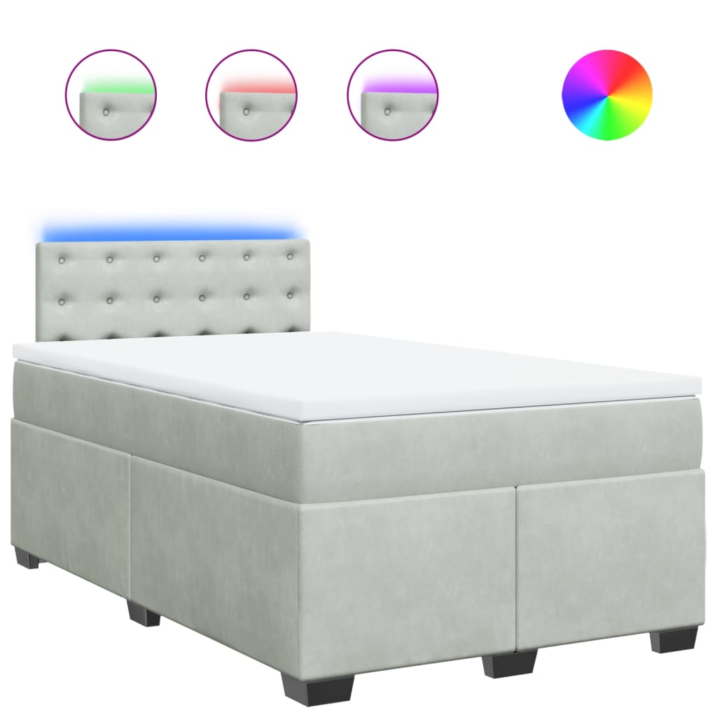 vidaXL Κρεβάτι Boxspring με Στρώμα Ανοιχτό Γκρι 120x200 εκ. Βελούδινο