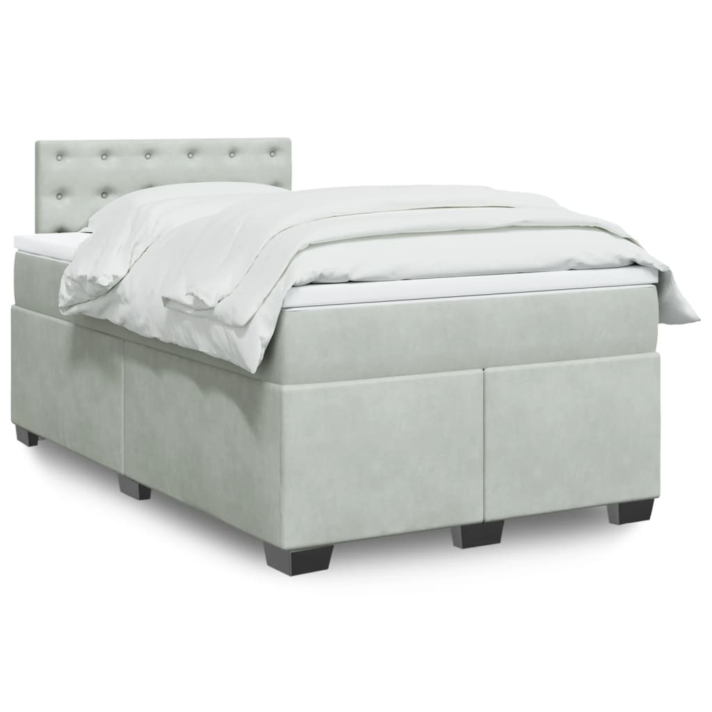 vidaXL Κρεβάτι Boxspring με Στρώμα Ανοιχτό Γκρι 120x200 εκ. Βελούδινο