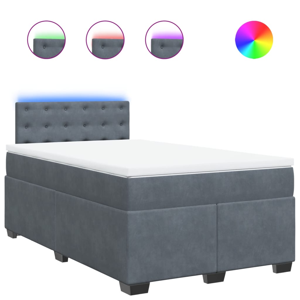 vidaXL Κρεβάτι Boxspring με Στρώμα Σκούρο Γκρι 120x200 εκ. Βελούδινο